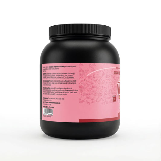 Envase de concentrado de proteina whey de la marca Terynox con sabor a fresa.