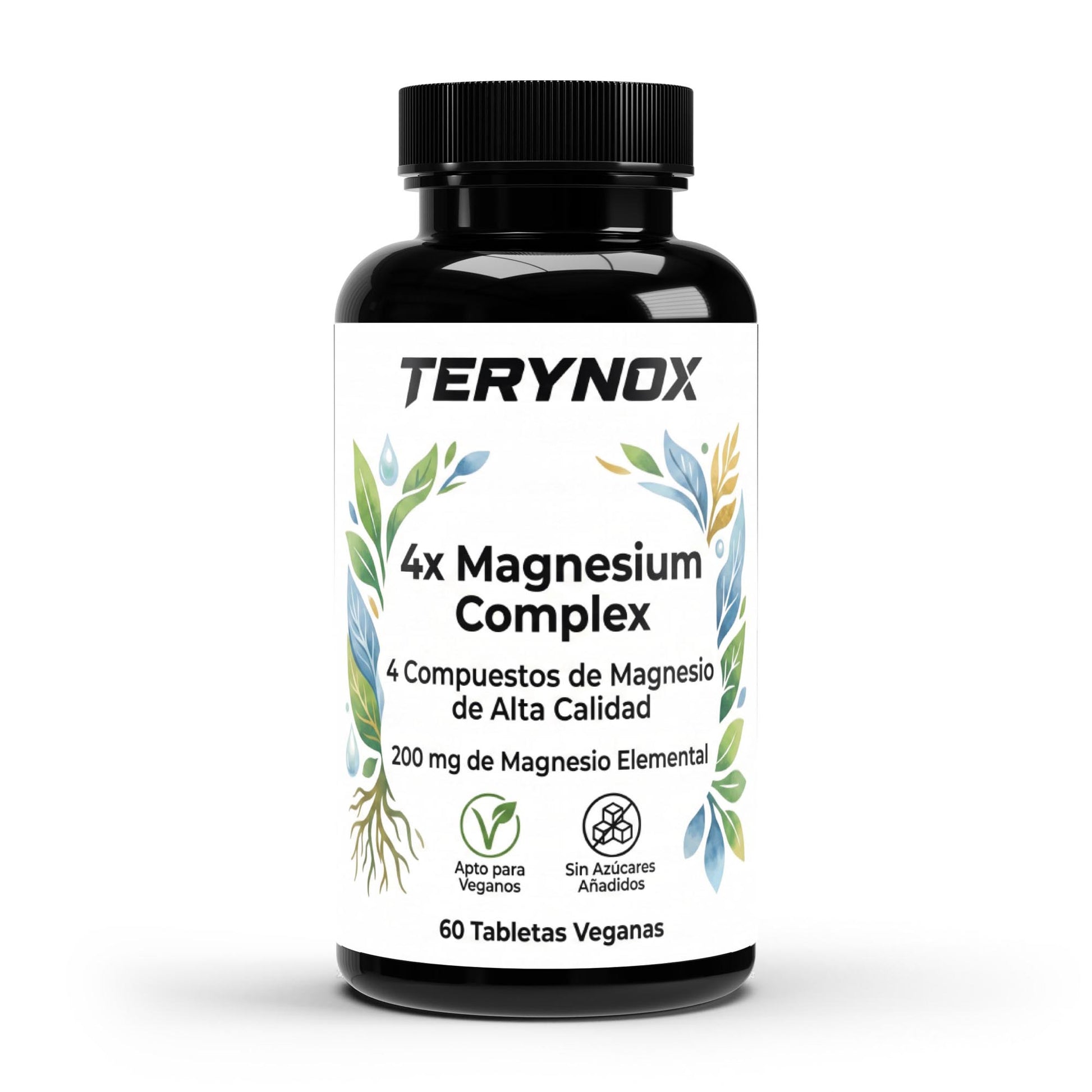Envase de complejo de magnesio x4 en tabletas veganas de la marca Terynox.
