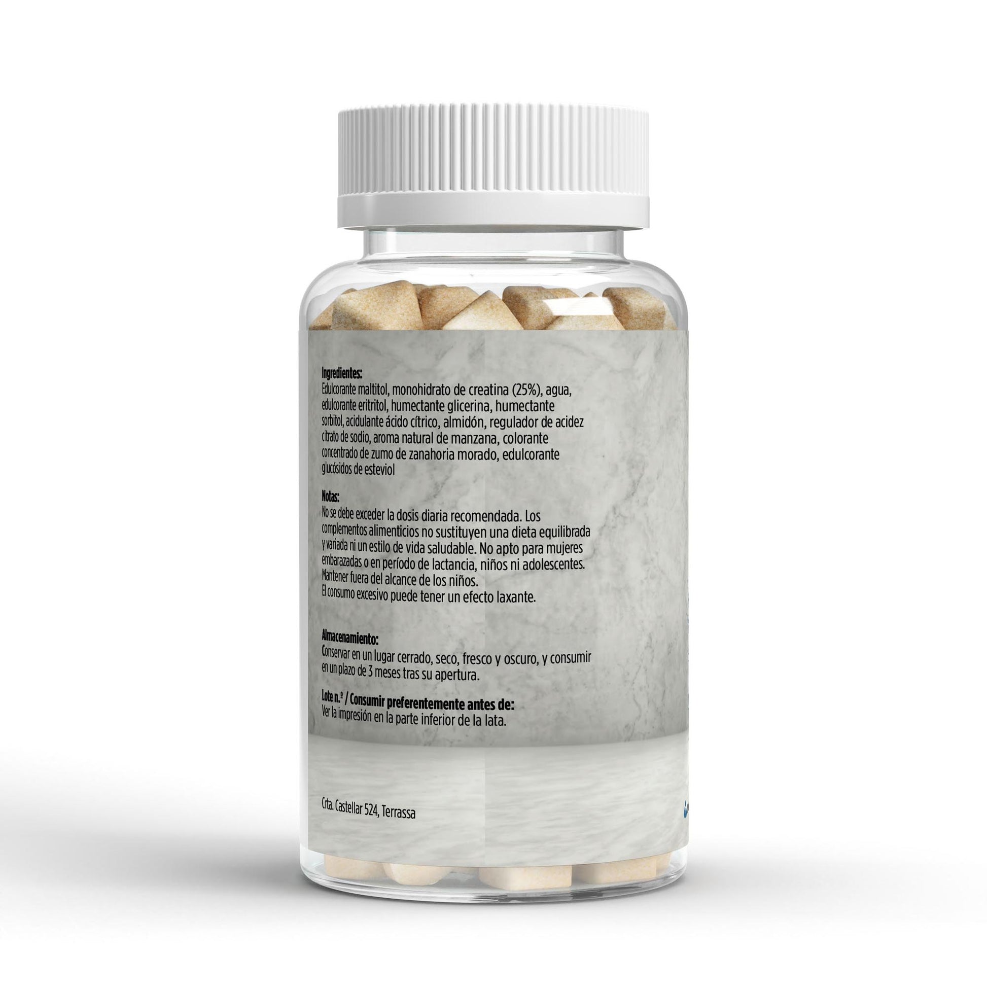 Envase de creatina en gominolas con sabor a manzana.