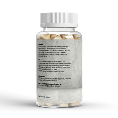 Envase de creatina en gominolas con sabor a manzana.