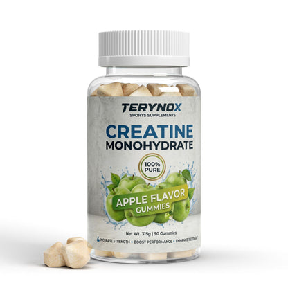 Envase de gominolas de creatina con sabor a manzana.