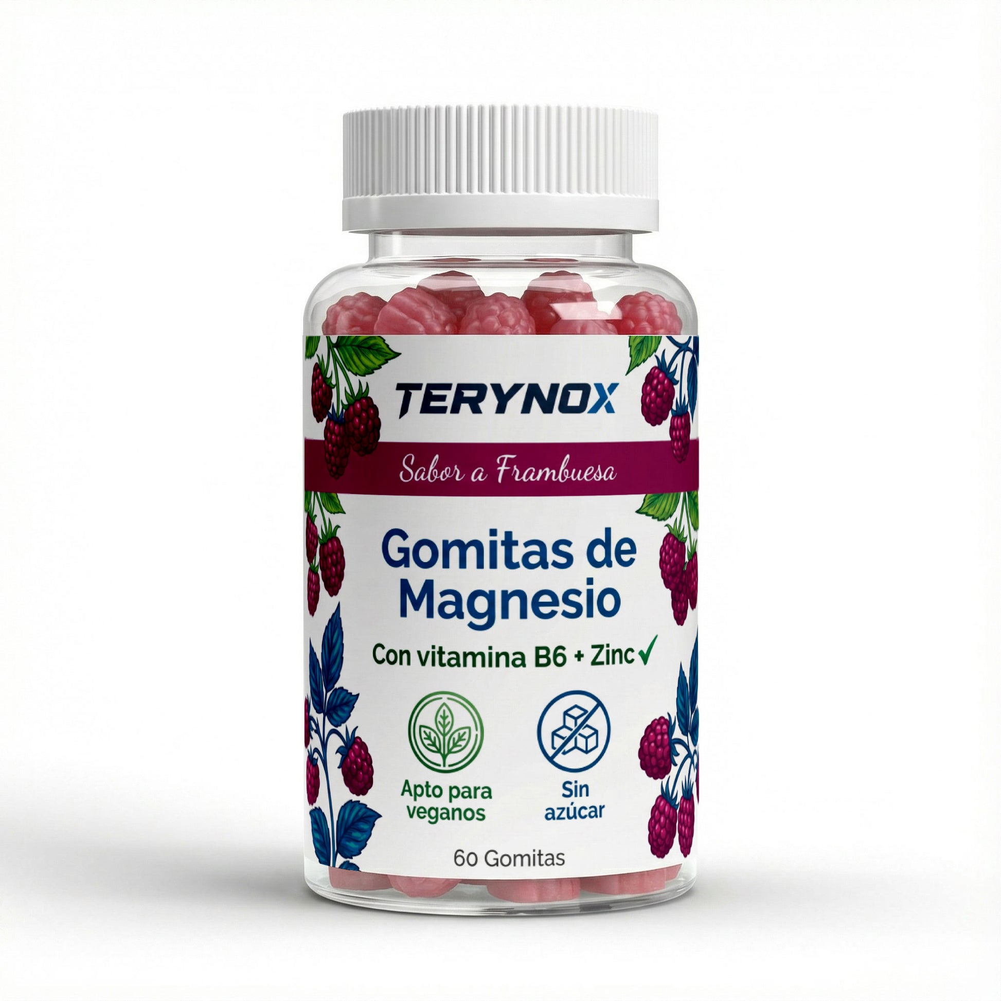 Envase de gominolas de magnesio con vitamina B6 y Zinc de la marca Terynox.