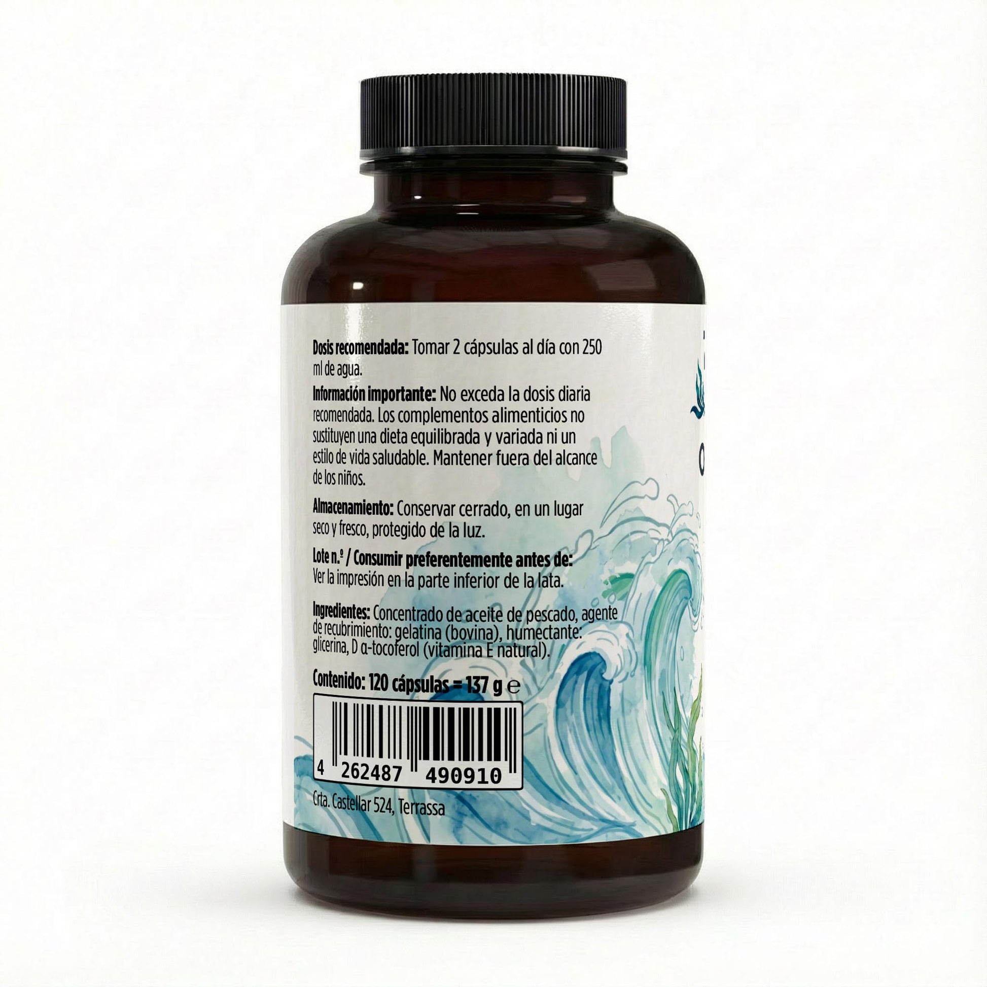 Envase de cápsulas de omega 3 en alta dosis.