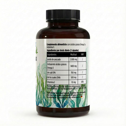 Suplemento omega 3 en formato cápsula.