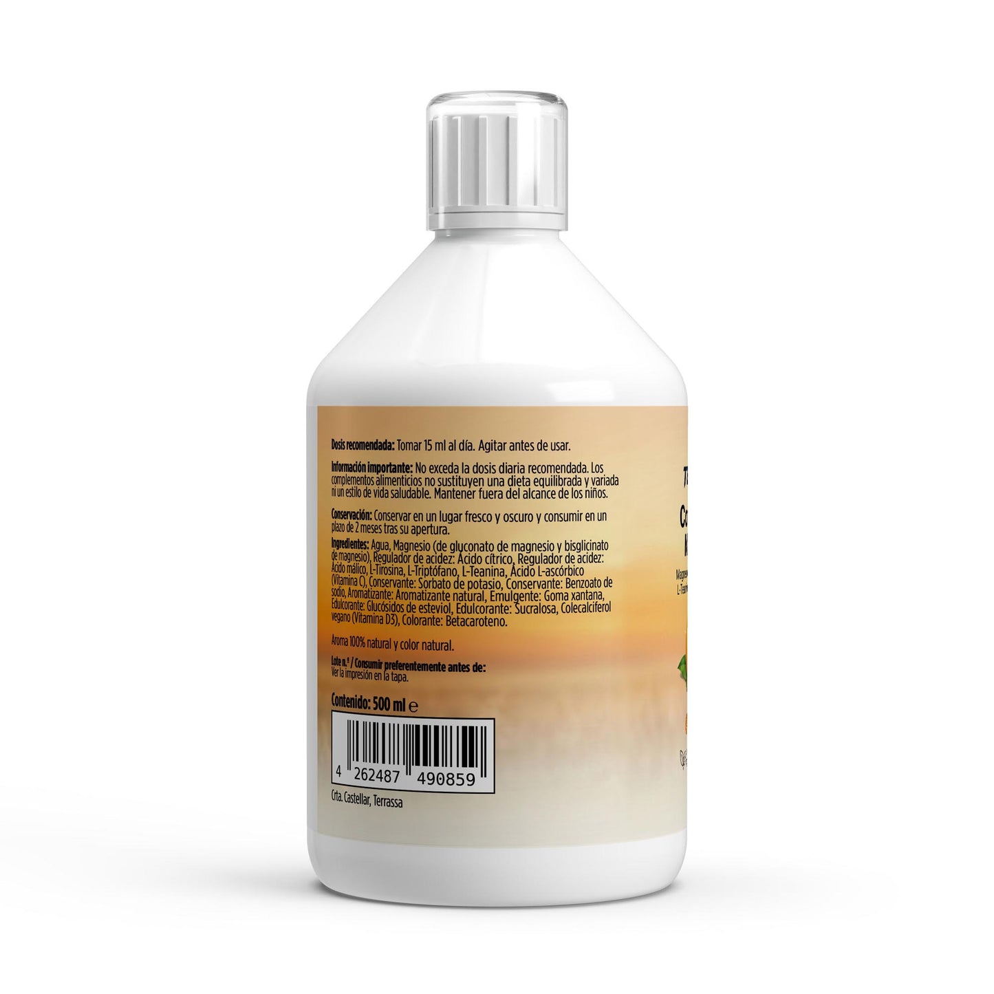 Bote de 500 ml de magnesio con sabor a naranja.
