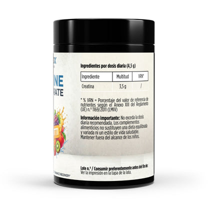 Bote de creatina monohidrato con sabor a tutti frutti marca Terynox.