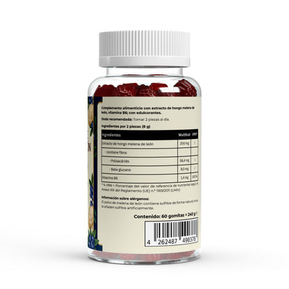 Envase de extracto de hongo de melena de león en gominolas con sabor a arndano.