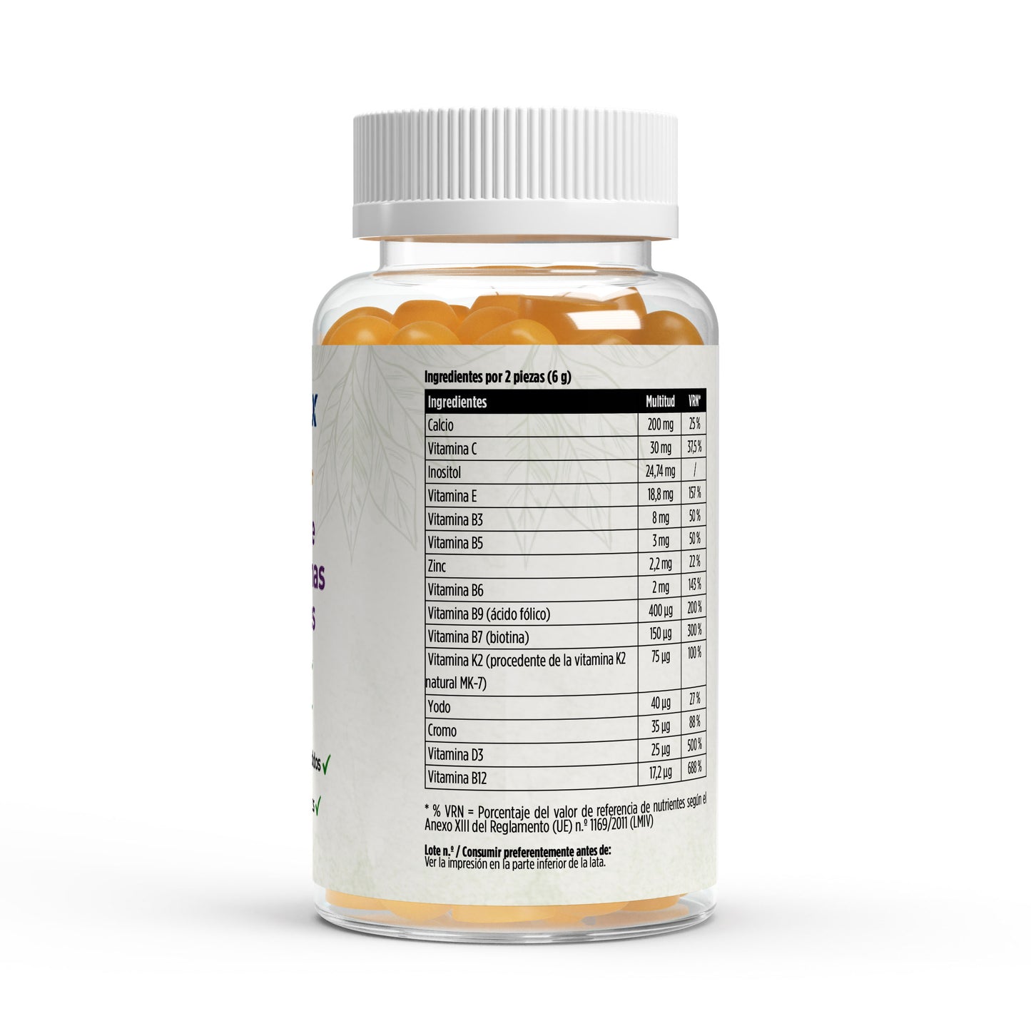 Envase de 60 gominolas multivitaminicas con sabor a mango.