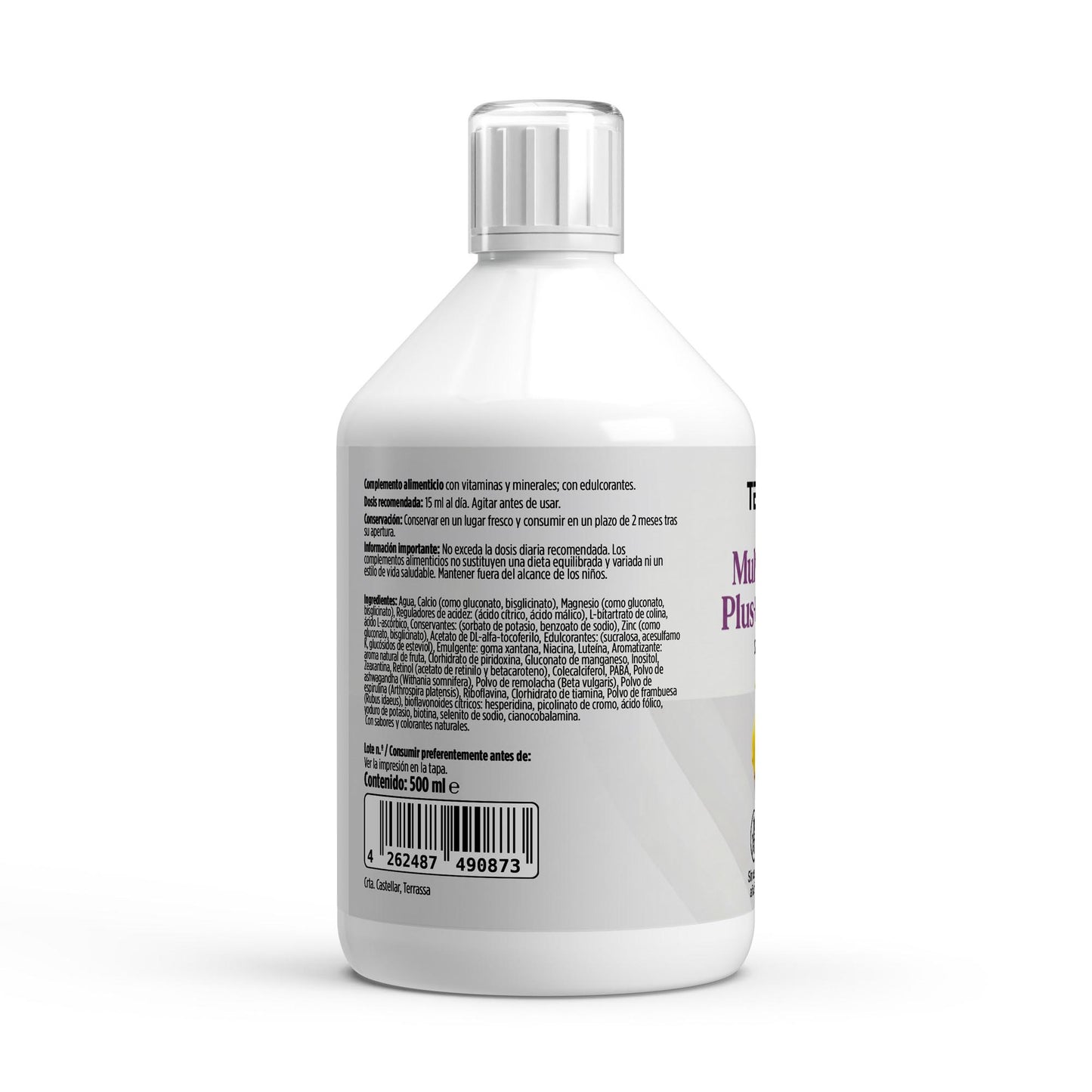 Envase multivitamínico plus en formato líquido de 500 ml con sabor a limón