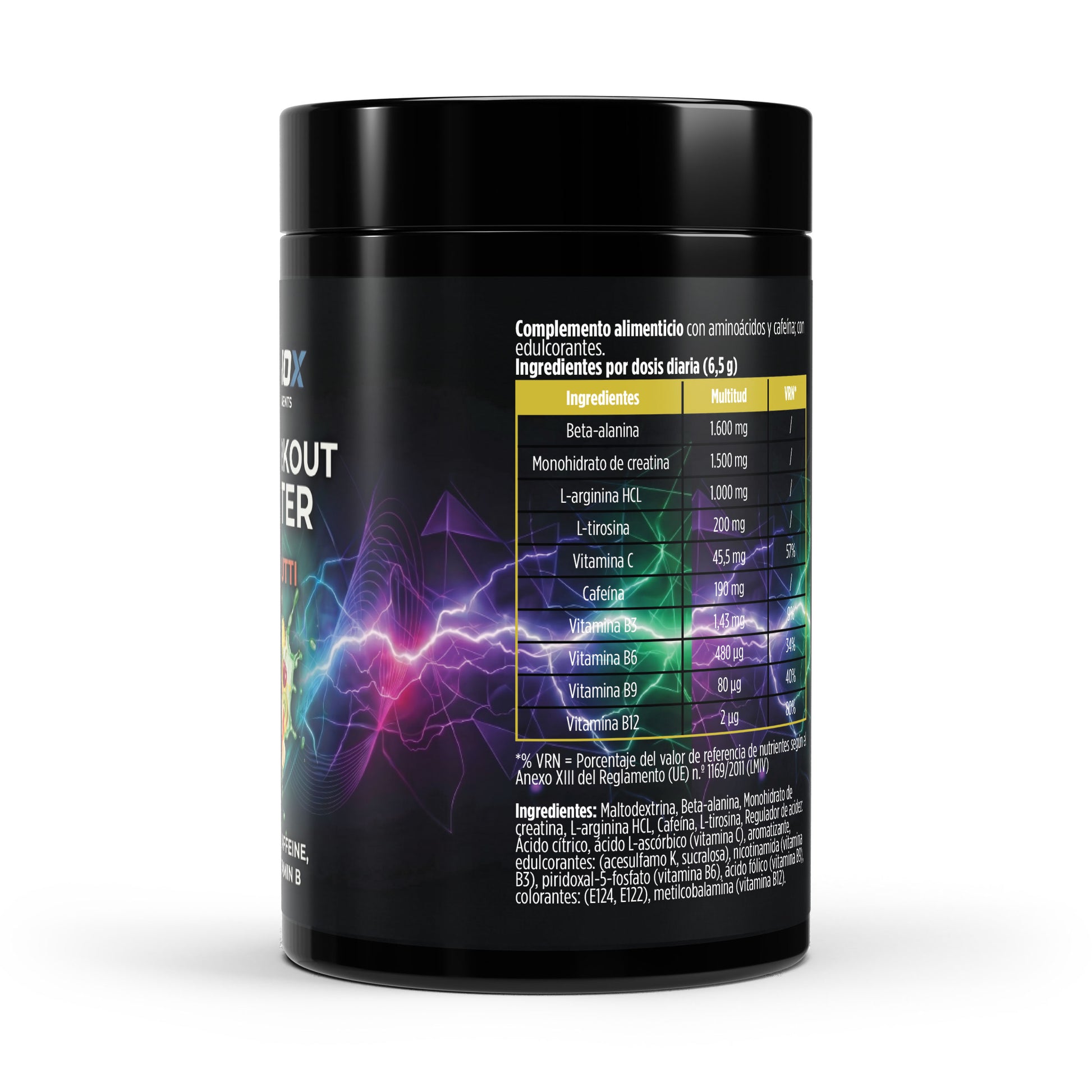 Envase de pre entreno con sabor a tutti frutti de la marca Terynox.