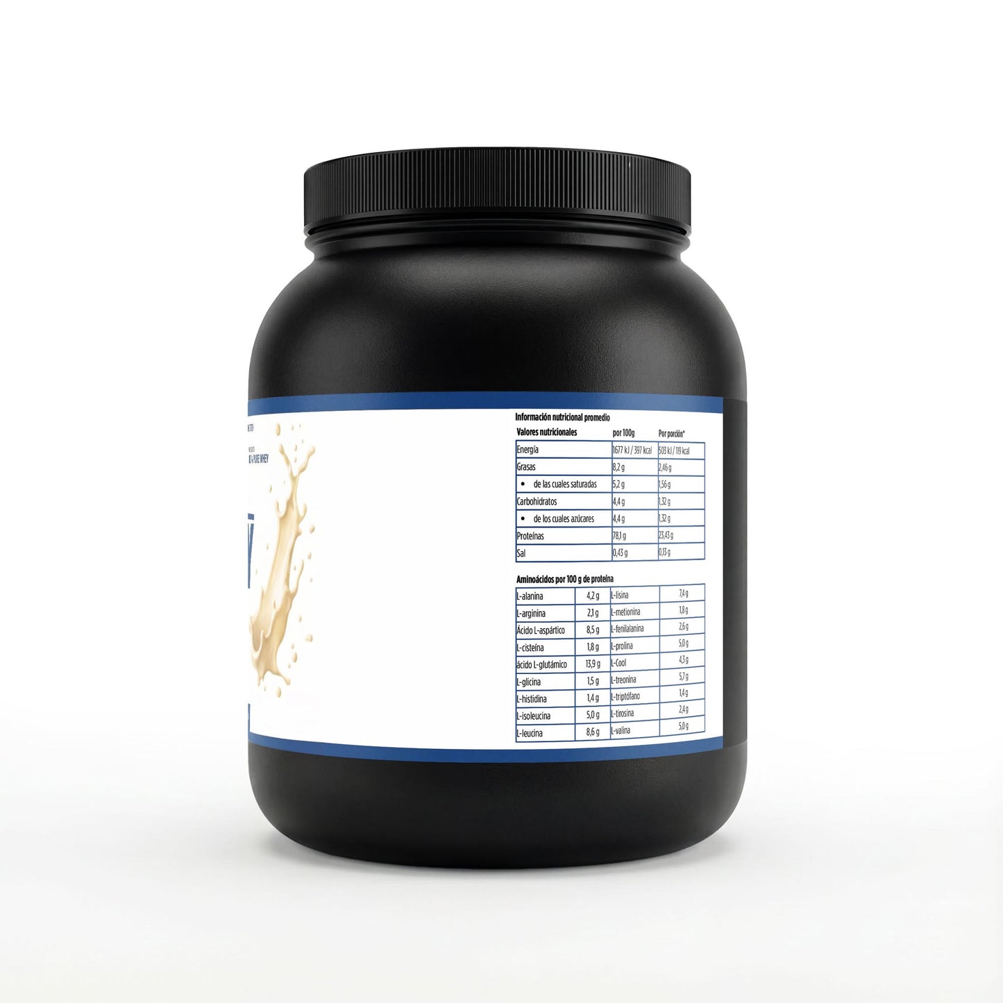 Envase de 1 kg de preoteina whey premium en polvo con sabor a vainilla de la marca Terynox.