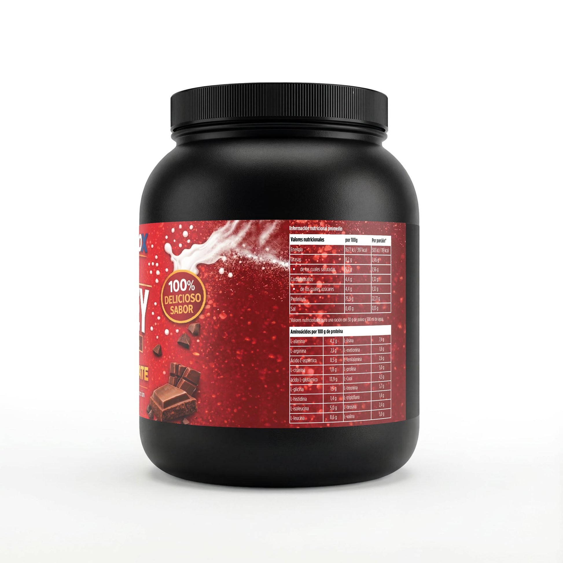 1 kg de proteína whey premium sabor chocolate de la marca Terynox.