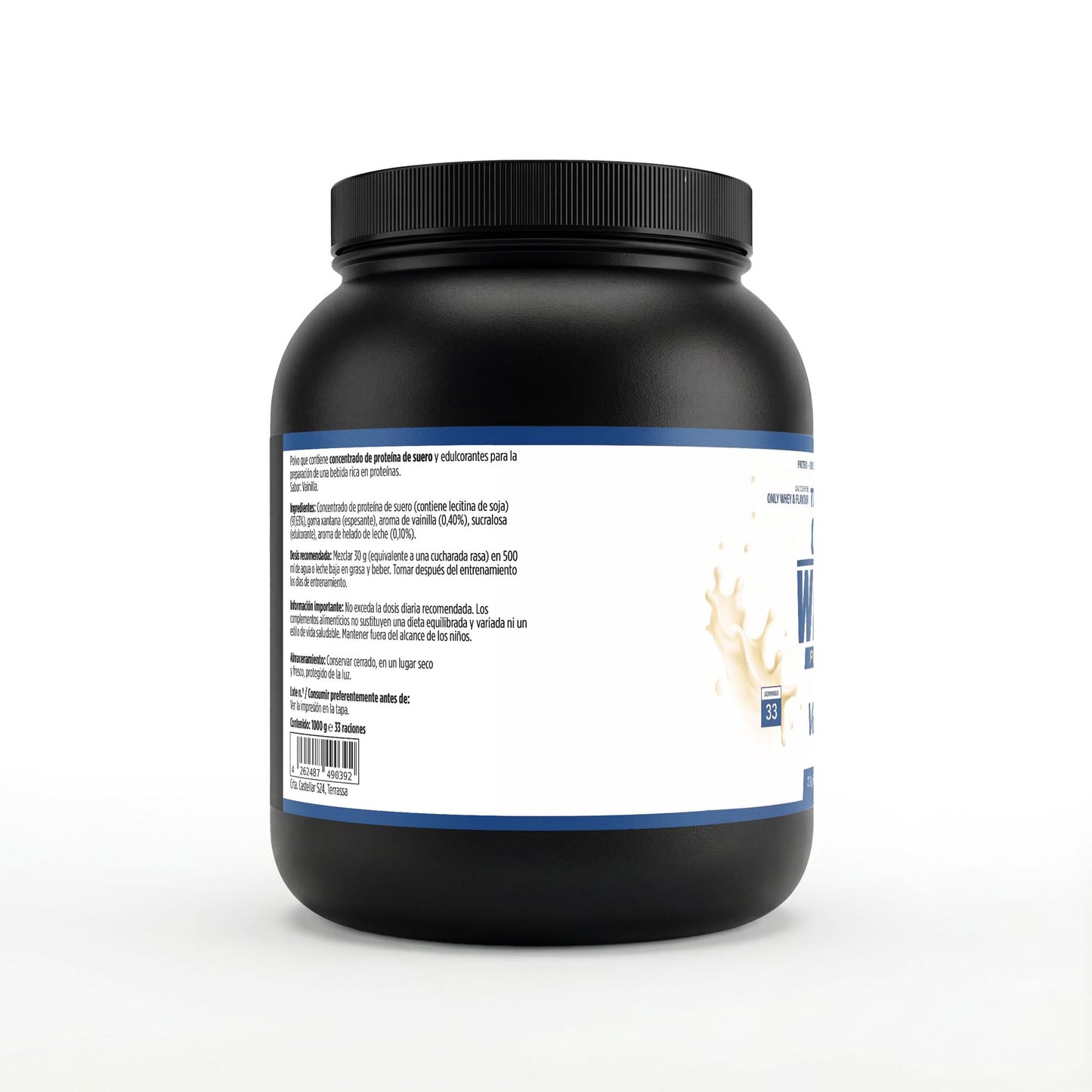 Concentrado de proteina whey premium con sabor a vainilla.
