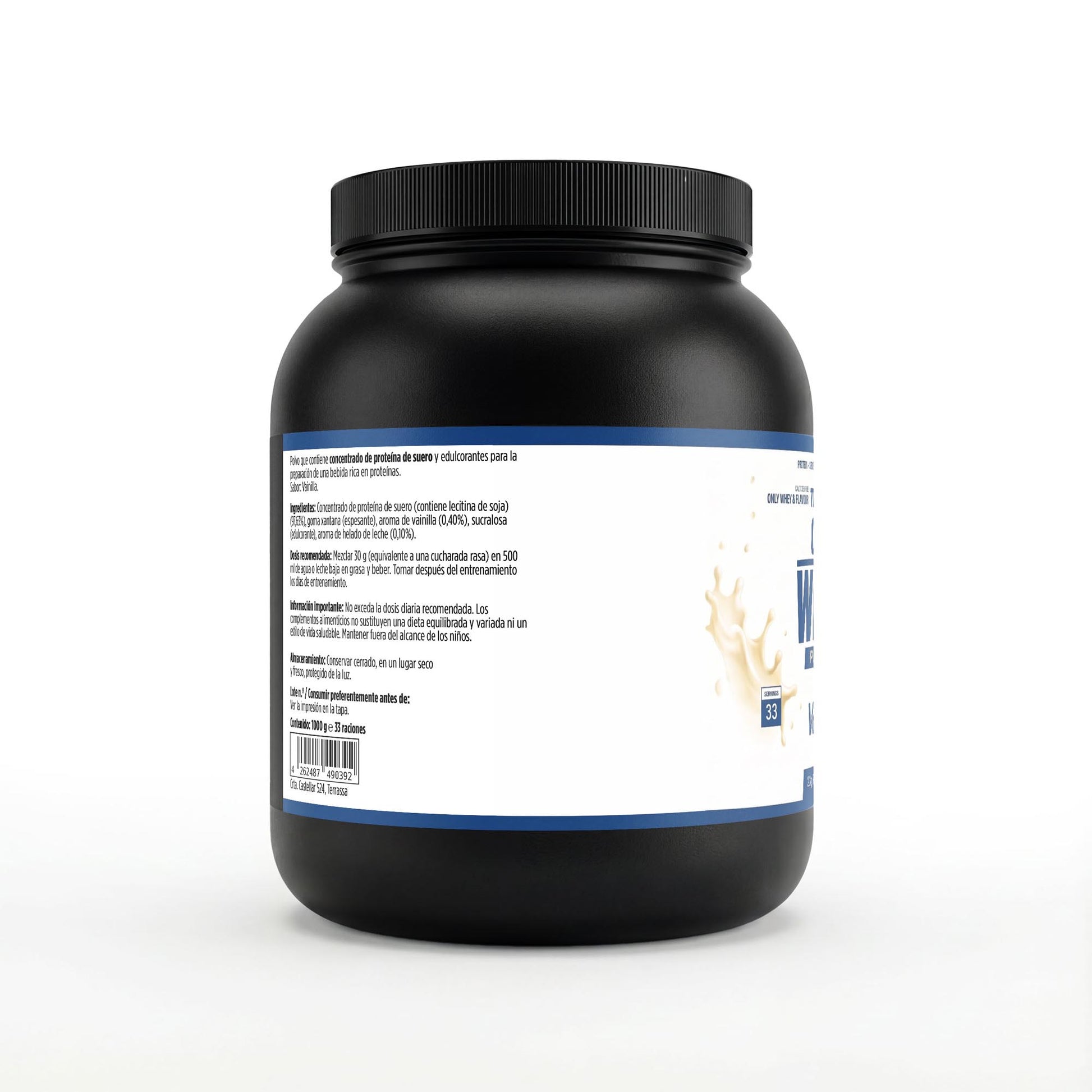 Concentrado de proteina whey premium con sabor a vainilla.